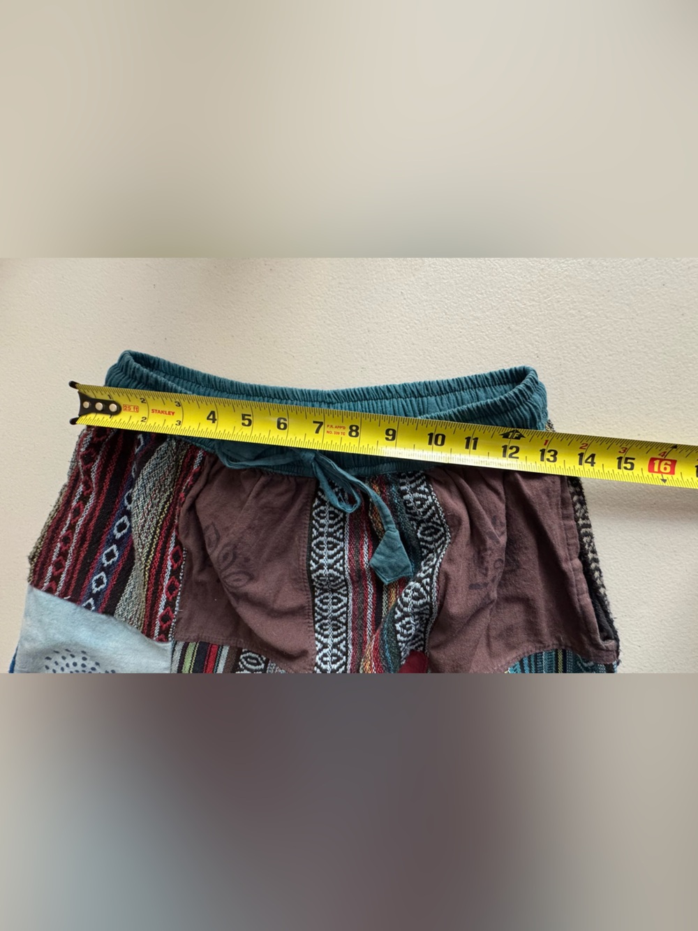 Kathmandu Patchwork Boho Men's Pants in Green, Teal, Red, Olive, Cream - Picture 4 of 6